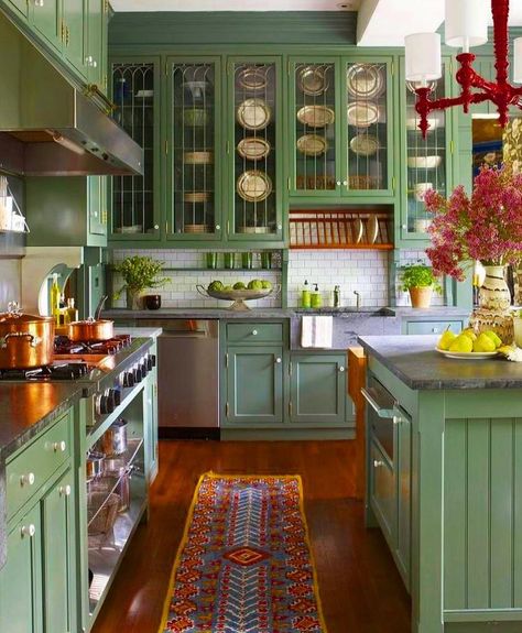 Cate Dunning, Kitchen Design 2021, Olive Green Kitchen, Kitchen Cabinet Inspiration, Cabinet Inspiration, Sage Green Kitchen, Grey Countertops, Green Kitchen Cabinets, Orange Kitchen