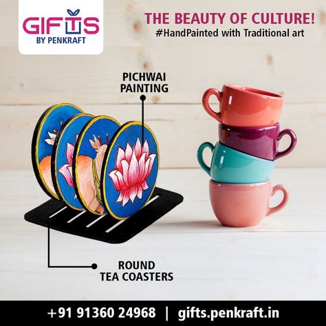 #Buy An exclusively set of 4 Tea-Coasters-Hand-Painted with Pichwai Painting. The price of this product is ₹ 749/- Click to buy from our website: https://gifts.penkraft.in/Product-Details/PK-G-72/An-exclusively-set-of-4-Tea-Coasters-Hand-Painted-with-Pichwai-Painting-by-Penkraft/167 or at Amazon India: https://shorturl.at/wABWZ For queries/assistance - +91 9136024968 Pichwai Painting, Amazon India, Pichwai Paintings, Tea Coaster, Traditional Art, Coasters, Gift Ideas, Hand Painted, India