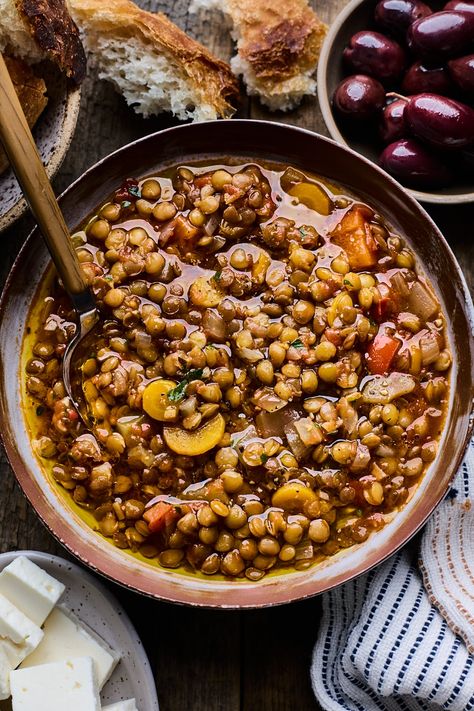 Easy Greek Lentil Soup | Olive & Mango Normal Meals, Greek Lentil Soup, Greek Spinach Pie, Recipe Inspirations, Cheddar Potatoes, French Lentils, Greek Lemon Chicken, Chicken Orzo Soup, Tomato Broth