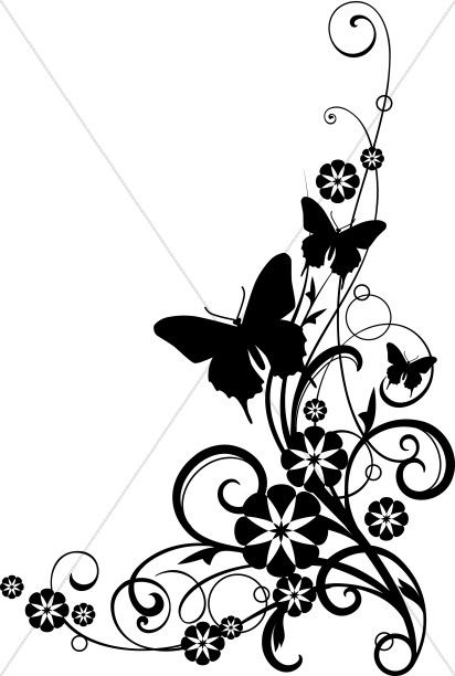 Butterflies With Vine black and White Clipart Free Flower Clipart, Flower Border Clipart, Flower Border Png, Butterfly Black And White, Flower Sleeve, Black And White Sketches, Butterfly Clip Art, Floral Border Design, Butterfly Pictures