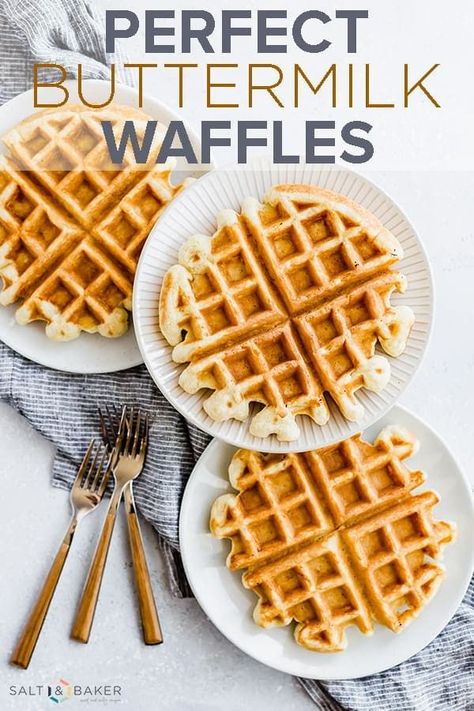 Beautifully crisp on the outside, light and fluffy on the inside, this Buttermilk Waffle Recipe results in perfect waffles every time! #saltandbaker #waffles #breakfast #wafflerecipe #buttermilkwaffles #brunch  via @saltandbaker Buttermilk Waffle Recipe, Buttermilk Waffle, Buttermilk Waffles Recipe, Persnickety Plates, Waffles Breakfast, Easy Waffle Recipe, Buttermilk Waffles, Outside Light, Waffles Easy