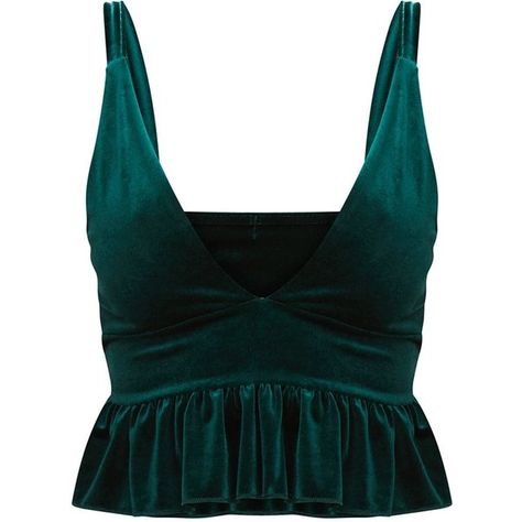 Emerald Green Velvet Frill Hem Crop Top ($25) ❤ liked on Polyvore featuring tops, emerald green tops, velvet crop top, velvet top, crop tops and ruffle hem top Green Velvet Top, Emerald Green Top, Emerald Green Velvet, Dark Green Velvet, Velvet Crop Top, Velvet Top, Green Outfit, Hem Top, Indian Clothes