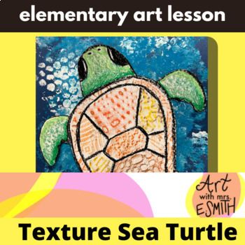 Teach texture to your students with this fun sea turtle lesson! This art lesson includes: google slides presentation, printable how to draw sea turtle, lesson plan including step by step and materials list, teacher made example and student made examples.Students will love drawing the sea turtle, learning about 2 types of texture, and creating the ocean painted paper. Use this lesson for all ages! Sea Turtle Art For Kids, Under The Sea Kindergarten, Turtle Art For Kids, Draw Sea Turtle, Texture Art For Kids, Texture Art Projects, Ocean Art Projects, Draw Sea, Life Scrapbook