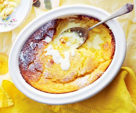 All the bright flavours of lemon in a moist and fluffy pudding. Serve with a dollop of cream or ice-cream for a delicious after-dinner treat. Passionfruit Dessert, Winter Baking Recipes, Passionfruit Recipes, Self Saucing Pudding, Winter Baking, Lemon Dessert Recipes, Lemon Pudding, Lemon Desserts, Pudding Recipe