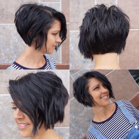 14 Exciting Asymmetrical Bob Haircuts Every Woman Wants To Try - Sippy Cup Mom 14 Eye-Catching Asymmetrical Bob Haircuts Asymmetrical Bob Haircuts, Short Black Hair, Stacked Bob Haircut, Textured Bob, Asymmetrical Bob, Penteado Cabelo Curto, Monday Blues, Bob Haircuts, Short Hairstyles For Women