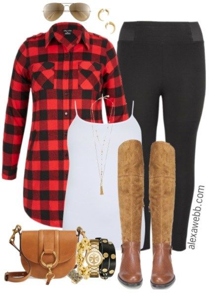 Plus Size Buffalo Plaid Outfit - Alexa Webb Buffalo Plaid Shirt Outfit, Plaid Shirt Outfit, Plaid Shirt Outfits, Plus Zise, Buffalo Plaid Shirt, Plus Size Fall Outfit, Plus Size Fall, Plus Size Winter, Stylish Plus