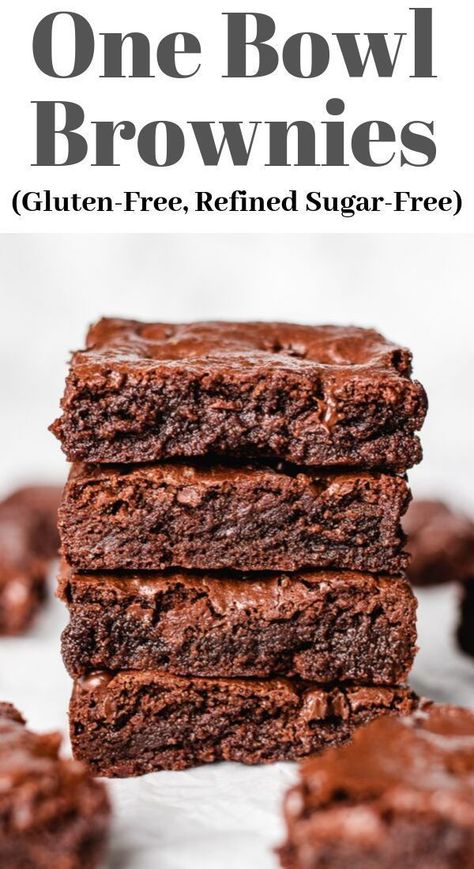 Brownies Gluten Free, Refined Sugar Free Desserts, One Bowl Brownies, Sugar Free Brownies, Healthy Brownies, Gluten Free Brownies, Homemade Brownies, Brownies Recipe, Gluten Free Sugar Free