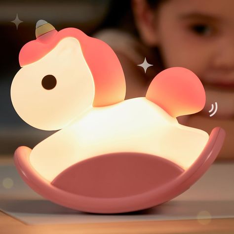 Rocking Horse Unicorn Night Light for Kids, USB Charging Pat Control Brightness Silicone Cute Lamp, Unicorn Night Lights for Girls Bedroom, Unicorn Light Girls Bedroom Unicorn, Bedroom Unicorn, Cute Lamp, Unicorn Light, Cute Night Lights, Night Light Kids, Pink Unicorn, Girls Toddler, Rocking Horse