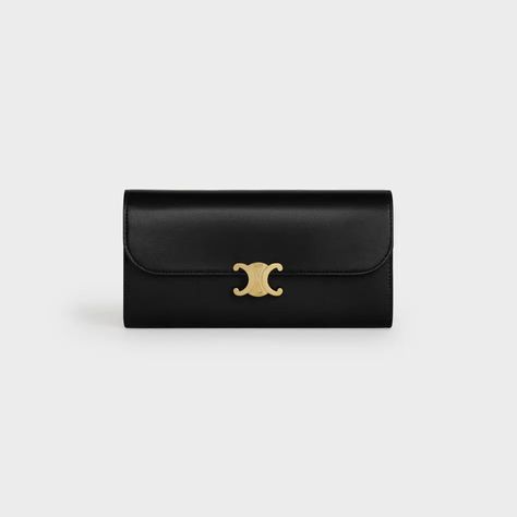 Large Flap Wallet Triomphe in Shiny Smooth Lambskin - Black | CELINE Celine Wallet, Celine Triomphe, Fragrance Bottle, Fragrance Samples, Professional Wardrobe, Best Wallet, Aging Beautifully, Celine Bag, Boutique Online