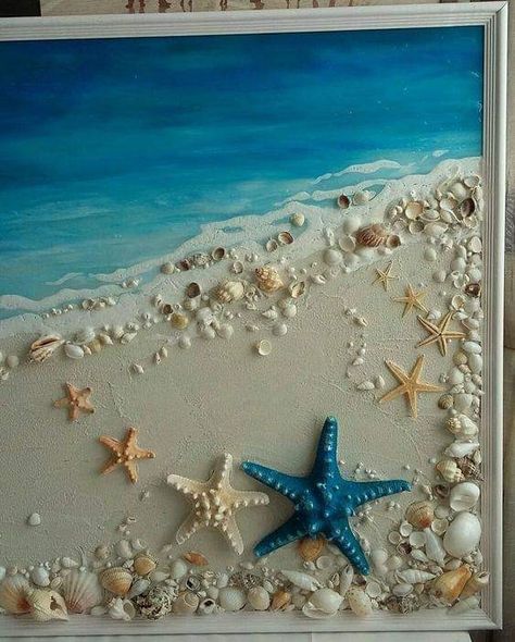 Sea Shells Art, Painting With Seashells, Beach Art Diy, Sea Shell Art, Shells Art, Art Plage, Art Coquillage, Sea Crafts, Soyut Sanat Tabloları