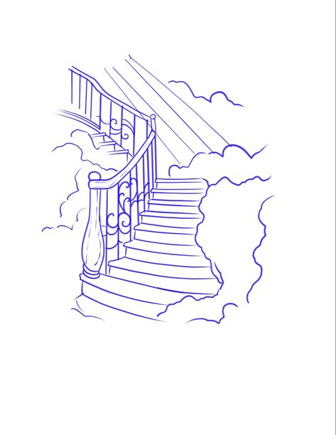 Heaven Gates Drawing, Heaven Gates Tattoo Stencil, Stairway To Heaven Tattoo Stencil, Stairs Tattoo Design, Gates Of Heaven Drawing, Heaven Tattoo Ideas, Heavens Gates Tattoo Design, Stairs To Heaven Tattoo, Gates Of Heaven Tattoo