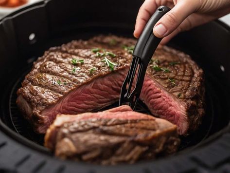 Eye of Round Steak Air Fryer | KitGiz Steak In Air Fryer, Eye Of Round Steak, Top Round Steak Recipes, Steak Cooking Times, Steak Doneness, Eye Of Round, Round Steak Recipes, Air Fryer Steak, Round Steak