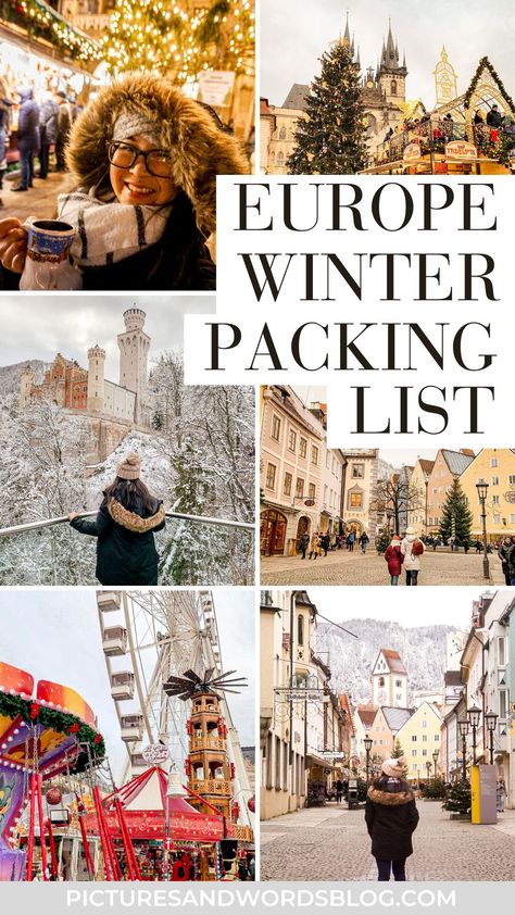 If you're wondering what to pack for Europe in winter, you have to read this! This is the ultimate Europe winter packing list for a carry-on. Get some ideas for Europe winter outfits along with tons of packing tips so you can be prepared for the cold. Outfit Ideas For Europe In Winter, What To Wear In Austria In Winter, Winter Outfits Cold Freezing Europe, Europe Fits Winter, How To Pack For Europe In Winter, Austria Packing List Winter, Packing For Europe In November, Winter In Europe Packing List, Europe Winter Packing List