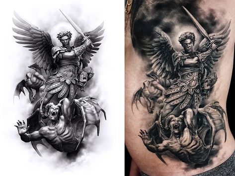 Ark Angel Tattoo, Arch Angel Tattoo, Arch Angel Michael Tattoo, Religous Tattoo, Angel Warrior Tattoo, St Michael Tattoo, Angelo Guerriero, Tato Salib, Tattoo Realism