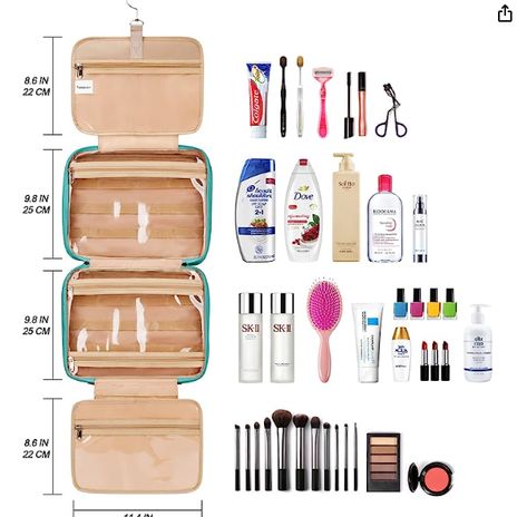 COOSKY Travel Hanging Toiletry Bag for Women, Holds Full-Size Shampoo, with Jewelry Organizer Compartment, Extra Large Makeup Bag, Waterproof Cosmetic Bag, Toiletries Kit Set with Trolley Belt, Blue Large Makeup Bag, Suitcase Handle, Hanging Toiletry Bag, Hanging Jewelry Organizer, Hanging Jewelry, Travel Bags For Women, Toiletry Kit, Dopp Kit, Travel Organization