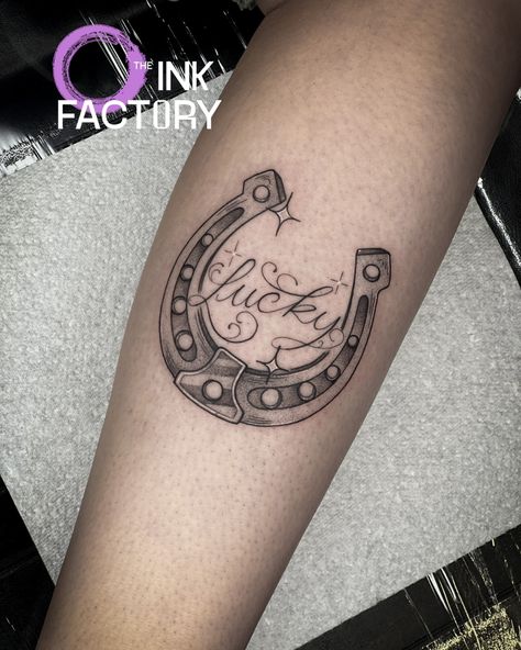 Forever lucky! Done by @rafa.inkreligion . DM or email to get booked in! #TheInkFactory #DublinTattoo #Ireland #LuckyHorseShoe #LuckyTattoo #Irish #Tattoo #Inked Lucky Girl Tattoo, Horseshoes Tattoo, Horse Shoes Tattoo, Horseshoe Tattoo Design, Lucky Horseshoe Tattoo, Chloe Tattoo, Shoe Tattoo, Irish Tattoo, Horseshoe Tattoo