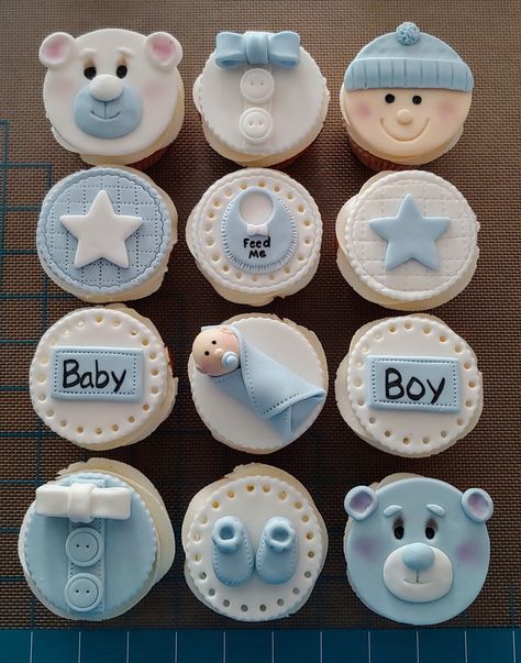 Its A Boy Cupcakes, Amazing Baby Shower Cakes, Cupcakes With Fondant, Baby Shower Cupcakes For Boy, Baby Boy Cupcakes, Baby Cupcakes, Baby Shower Cake Designs, Gateau Baby Shower, Baby Shower Sweets