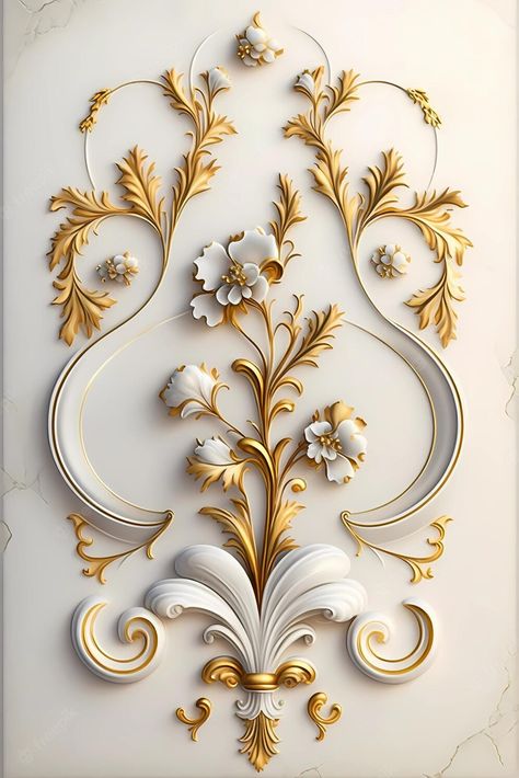 Premium Photo | A wall with gold and white floral designs. Gold And White Design, White And Gold Wallpaper, Rococo Interior, Gold Wallpaper Phone, Gold Phone, Beautiful Lettering, Decorative Mouldings, Beautiful Flowers Wallpapers, Nature Art Painting