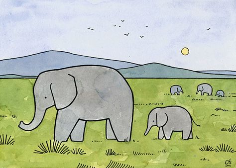 African animal series by Studio Tuesday Nature Drawing For Kids, African Plains, Elephant Illustration, Elephant Drawing, Easy Drawings For Kids, Basic Drawing, Nature Drawing, Elephant Art, Art Drawings For Kids