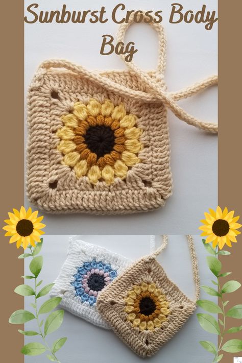 This granny square bag looks like a sunflower. Crochet Sweater Free, Square Handbag, Crocheted Bags, Free Crochet Bag, Crochet Aesthetic, Crochet Sweater Pattern Free, Flowers Tutorial, Crochet Bag Pattern Free, Easy Crochet Patterns Free