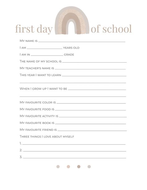 School Memory Book Printables, First Day Of School Questionnaire, First Day Printable, School Questionnaire, Homeschool Quotes, Art Activities For Toddlers, Ramadan Activities, First Day School, First Day Of School Activities