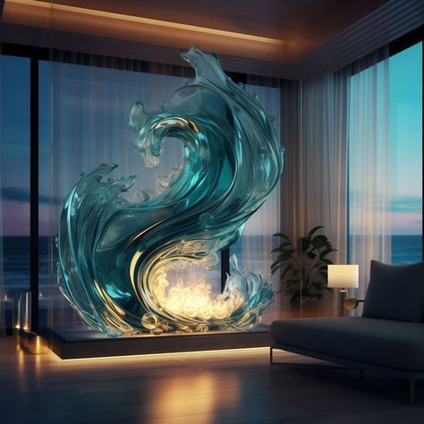 Water Fireplace, Waves Of Inspiration, Dream House Bedroom, Fantasy Furniture, The Human Mind, Relaxing Art, Divine Design, Lounge Design, Human Mind