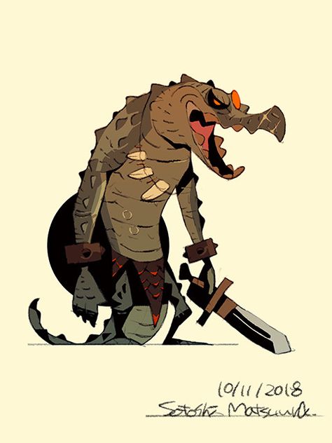 ArtStation - Crocodile Warrior, Satoshi Matsuura Crocodile Warrior, Satoshi Matsuura, Cartoon Character, Character Design, Twitter, Design