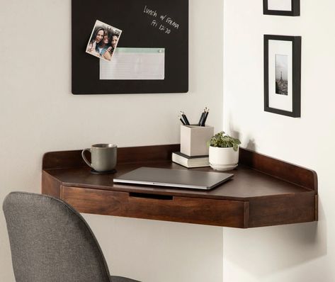 12 floating desks that look great and take up minimal space (2022)  - L Floating Shelf Corner, Floating Corner Desk, Floating Desks, Small Corner Desk, Studio In Casa, Shelf Corner, Wall Mounted Desk, Floating Desk, Big Desk