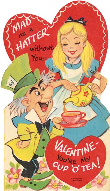 #love #Vintage valentines. Have a look at gift for him http://www.zazzle.com/cuteiphone6cases/products/cg-196658300369431496?rf=238478323816001889 Alice And The Mad Hatter, Disney Png, Animation Disney, Tema Disney, The Mad Hatter, Disney Valentines, Film Disney, Vintage Valentine Cards, My Funny Valentine