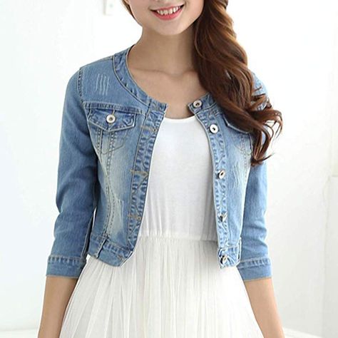 Women Denim Jacket Outfit, Denim Overcoat, Tops Designs For Jeans, Jeans Jacket Outfit, Short Sleeve Jean Jacket, Jeans Coat Jackets, Girls Jeans Top, 2023 Wardrobe, Short Denim Jacket