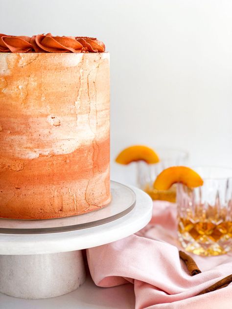 Spiced Bourbon Peach Cake - Caked by Katie Bourbon Buttercream, Brown Sugar Cake, Bourbon Cake, Peach Filling, Layer Cake Filling, Peach Cake, Cake Layers, Sugar Cake, Dairy Free Dessert