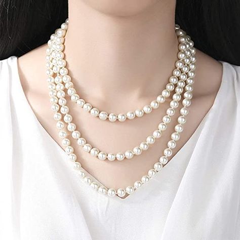 Necklace String, Real Pearl Jewellery, Long Pearl Necklace, Layered Pearl Necklace, Flapper Costume, Long Pearl Necklaces, Vintage Headbands, String Of Pearls, Pearls Necklace