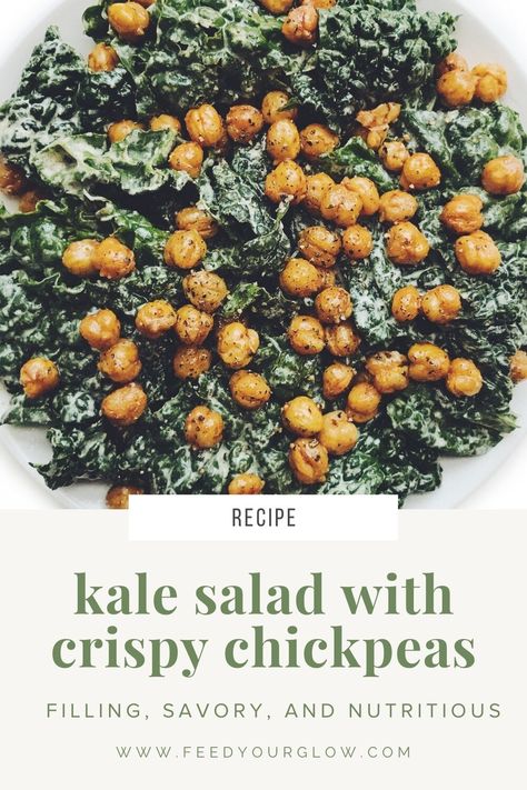 Spring Kale Salad, High Protein Kale Salad, Crispy Kale Salad, Crispy Chickpea Salad, Vegan Kale Salad, Chickpea Kale Salad, Kale And Chickpeas, Kale Salad With Chickpeas, Meal Prep Kale Salad