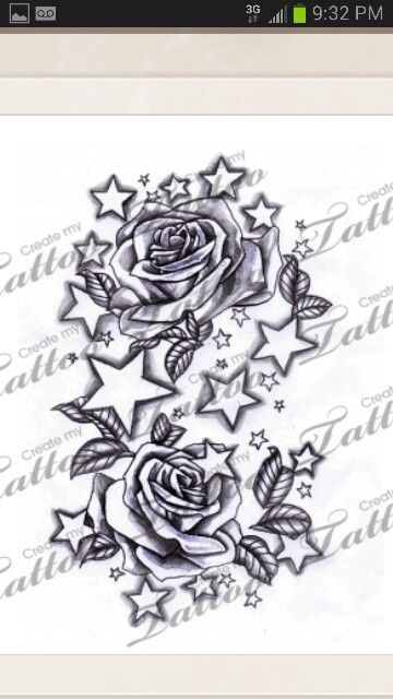 Another lovely one! Star Sleeve Tattoo, Tattoo Stars, Rose Drawing Tattoo, Stars Tattoo, Star Tattoo Designs, Star Tattoo, Rosen Tattoo, Sketch Tattoo Design, Tattoo Design Book