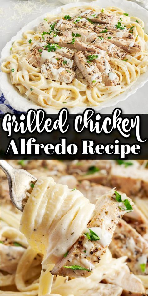 Fettucini Alfredo Chicken, Grilled Chicken Alfredo Pasta, Chicken Fettucini, Fettucini Alfredo Recipe, Chicken Fettucine, Pan Grilled Chicken, Grilled Chicken Alfredo, Chicken Alfredo Fettuccine Recipe, Chicken Alfredo Recipe