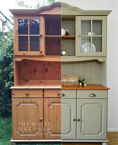 Upcycled Welsh Dressers Ideas, Painted Welsh Dresser Ideas, Upcycled Welsh Dresser, Welsh Dresser Makeover, Refurbished Hutch Ideas, Painted Hutch Ideas, Painted Welsh Dresser, Hutch Redo, Painted Hutch