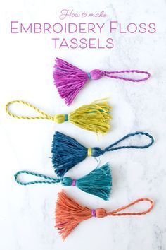 How to tassels using embroidery floss. So pretty! Embroidery Floss Tassels, Embroidery Floss Projects, Make A Tassel, Embroidery Floss Crafts, Tassel Embroidery, Tassels Tutorials, Tassel Crafts, How To Make Tassels, Pom Pom Crafts