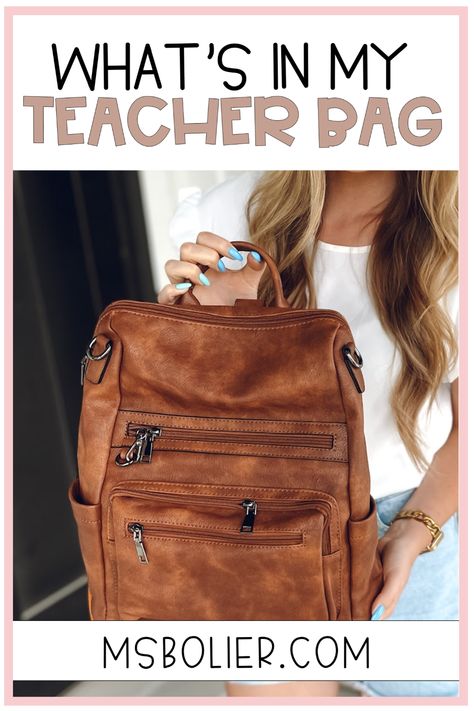 Whats In My Work Bag Teacher, Teacher Backpack Organization, Cute Teacher Backpack, Preschool Teacher Bag Essentials, Preschool Teacher Essentials, Best Teacher Bag Totes, Whats In My Teacher Bag, Teacher Backpack Essentials, Student Teacher Essentials