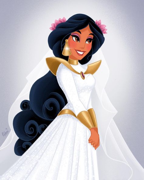 Princess Jasmine in her beautiful wedding dress on her Wedding Day Princess Jasmine Wedding Dress, Princess Jasmine Wedding, Jasmine Wedding Dress, Disney Princess Wedding, Walt Disney Princesses, Jasmine Wedding, Disney Cute, Disney Bride, Disney Princess Jasmine