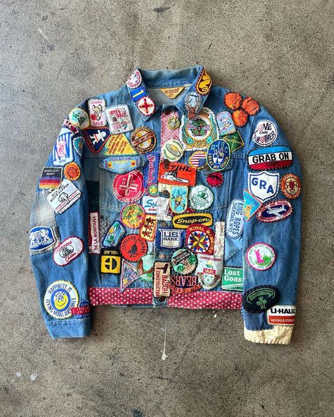 Ametora | 1980s Rustler Boxy Denim Jacket adorned with dozens of patches from the 60s-80s. Now live on the site with 120 new vintage arrivals. Link… | Instagram Denim Patch Jacket, 80s Denim Jacket, Boxy Denim Jacket, Denim Jacket With Patches, Reworked Denim Jacket, Pins On Denim Jacket, Patch Denim Jacket, Jacket With Patches, Jean Jacket Patches