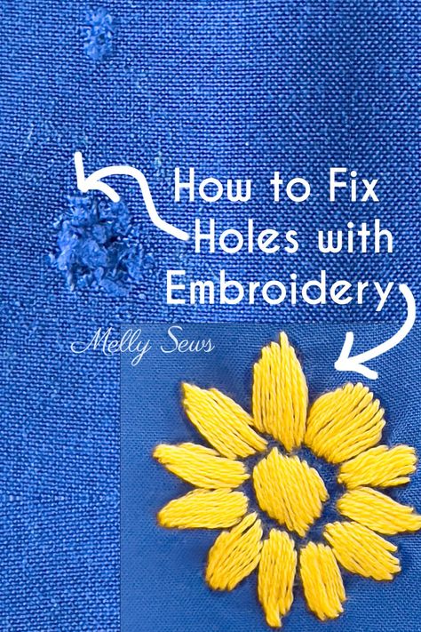 How To Mend Mend Holes With Embroidery, Mending A Hole In Fabric With Embroidery, Mending A Hole In Fabric, Embroider Holes In Clothes, Mending Holes With Embroidery, Repair Holes In Clothes, Embroidery Hole Repair, Holes In Clothes, Visible Mending Stitches