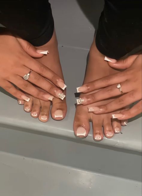 Mani Pedi Set Ideas, Full Set And Pedicure Ideas, Matching Feet And Nails, Matching Medi Pedi, Birthday Mani Pedi Ideas, Foot Acrylic Nails, Matching Nail And Feet Set, Matching Toe And Nail Set, Matching Hands And Toes Nails