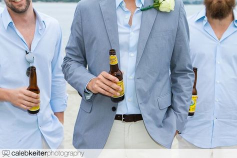 groom and groomsmen - blue + khaki beach wedding Khaki Groomsmen, Beach Groomsmen, Groomsmen Colours, Beach Wedding Groom Attire, Casual Groom Attire, Beach Wedding Groom, Beach Outfit Men, Groom Wedding Attire, Groom Looks