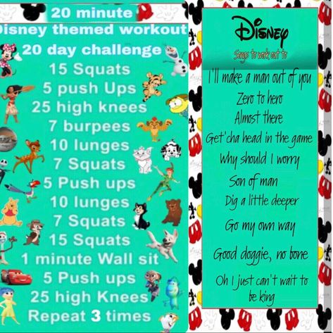 Disney Workout Playlist, Song Workout Challenge, Walking Plans, Disney Workout, Tv Workout, Tv Show Workouts, Movie Workouts, Tv Workouts, Workout Fun