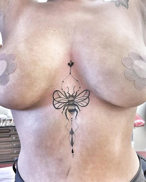 Bee Sternum Tattoo, Bumble Bee Tattoo, Underboob Tattoo, Sternum Tattoo, Bee Tattoo, Lotus Flower Tattoo, Bumble Bee, Thank You So Much, Tattoos For Women