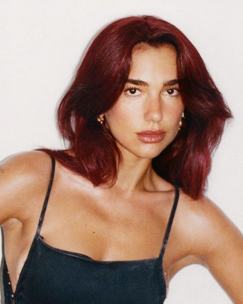 Dua Lipa Wallpaper, Dua Lipa Concert, Cherry Red Hair, Beautiful Dua, Wine Hair, Red Hair Inspo, New Haircuts, Dua Lipa, Hair Inspo Color