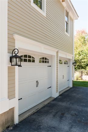 Photo Showcase | James Hardie Door Trim Ideas Moldings, Unique Garage Doors, Garage Door Trim, White Garage Doors, White Garage, Garage Door Windows, Garage Door Hardware, Garage Door Company, Modern Garage Doors