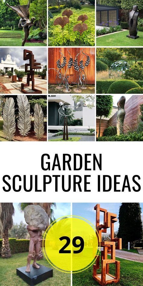 29 Garden Sculpture Ideas: Creative, Modern, and Zen Inspirations for Your Outdoor Space Garden Sculpture Ideas Creative, Garden Sculpture Ideas, Mid Century Modern Garden, Cement Clay, Rock Yard, Concrete Work, Outdoor Pottery, Garden Blocks, Modern Front Yard