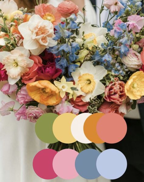 Check more at https://howcandothis.com/weddingideas/28380/ Late June Wedding Colors, Soft Floral Color Palette, Wild Flower Wedding Palette, Whimsical Color Palette Wedding, Colorful Winter Wedding Flowers, Muted Jewel Tones Color Palettes Wedding, Summer Mountain Wedding Color Palette, Bright Color Palette Wedding, Wild Flower Wedding Color Palette