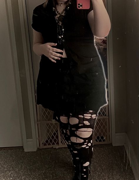 Thrifted clothing outfit, all black alt emo punk metalhead plus size Plus Size Alt Outfits, Plus Size Emo, Plus Size Alt, Black Alt, Thrifted Clothing, All Black, Plus Size, Clothes, Black